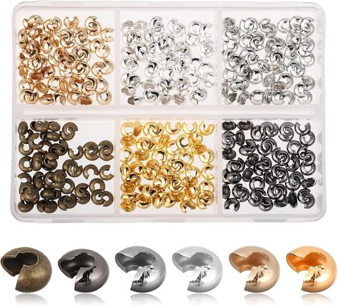 300 Pcs Crimp Beads for Jewelry Making, 4mm Multi-Color Alloy Crimp Bead Knot Covers, Semicircular Bead Crimps Tubes for DIY Bracelet Necklace Jewelry Supplies in Saudi Arabia