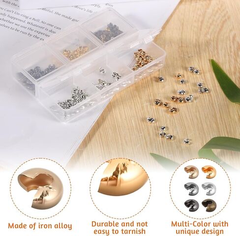 300 Pcs Crimp Beads for Jewelry Making, 4mm Multi-Color Alloy Crimp Bead Knot Covers, Semicircular Bead Crimps Tubes for DIY Bracelet Necklace Jewelry Supplies in Saudi Arabia