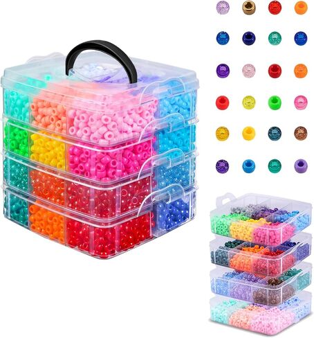 4300pcs حبات المهر ، 24 لونا حبة بلاستيكية لإنشاء أساور حرف الشعر حبات Kandi الصداقة المجوهر in Kuwait
