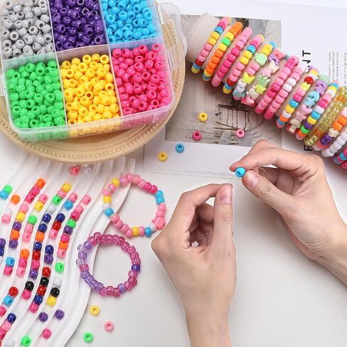 4300pcs حبات المهر ، 24 لونا حبة بلاستيكية لإنشاء أساور حرف الشعر حبات Kandi الصداقة المجوهر in Kuwait