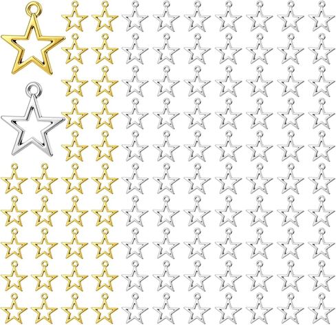 150 PCS سحر نجوم ، Mini Metal Star Charms Hollow Stars Charm Charm Small Pentagram Charm for Diy Necklace arring keychain meychain Making Making Craft Supplies (Silver and Gold) in Saudi Arabia