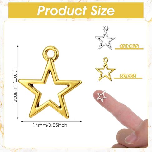 150 PCS سحر نجوم ، Mini Metal Star Charms Hollow Stars Charm Charm Small Pentagram Charm for Diy Necklace arring keychain meychain Making Making Craft Supplies (Silver and Gold) in Saudi Arabia
