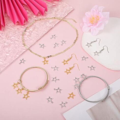 150 PCS سحر نجوم ، Mini Metal Star Charms Hollow Stars Charm Charm Small Pentagram Charm for Diy Necklace arring keychain meychain Making Making Craft Supplies (Silver and Gold) in Saudi Arabia