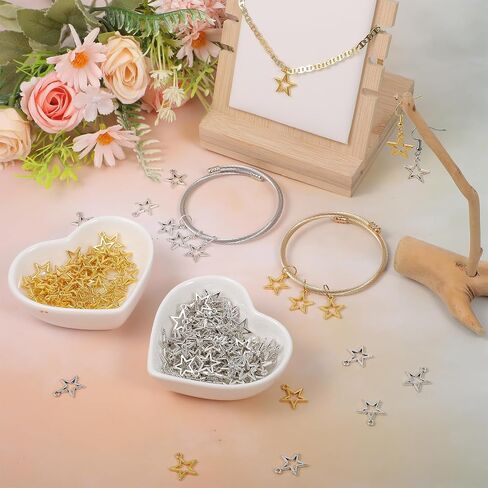 150 PCS سحر نجوم ، Mini Metal Star Charms Hollow Stars Charm Charm Small Pentagram Charm for Diy Necklace arring keychain meychain Making Making Craft Supplies (Silver and Gold) in Saudi Arabia