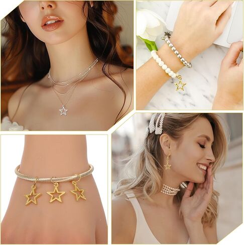 150 PCS سحر نجوم ، Mini Metal Star Charms Hollow Stars Charm Charm Small Pentagram Charm for Diy Necklace arring keychain meychain Making Making Craft Supplies (Silver and Gold) in Saudi Arabia