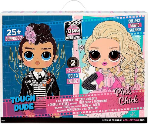 مضحك جداً. مفاجأة! OMG Movie Magic Fashion Dolls 2 -Pack Tough Tough و Pink Chick مع 25 مفاجأة بما في ذلك 4 مظهر من الأزياء ، ونظارات ثلاثية الأبعاد ، وملحقات ، ومسلسلات قابلة لإعادة الاستخدام - هدية رائعة للأعمار 4+ in Saudi Arabia
