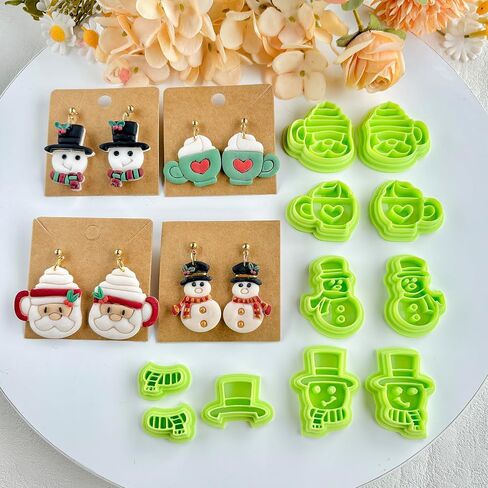 14pcs Christmas Snowman Polymer Clay Cutter Sets, Clay Cutters for Clay Jewelry, Clay Cutters for Earrings Square, Polymer Clay Kit for DIY Tools Jewelry Earrings Making in Saudi Arabia