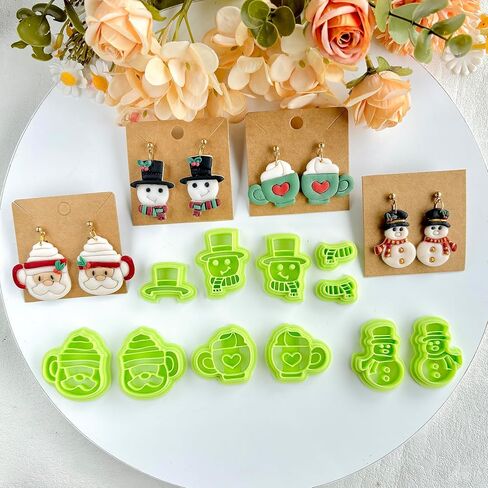 14pcs Christmas Snowman Polymer Clay Cutter Sets, Clay Cutters for Clay Jewelry, Clay Cutters for Earrings Square, Polymer Clay Kit for DIY Tools Jewelry Earrings Making in Saudi Arabia