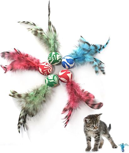 Cat Toy Balls, 5 PCS Colorful Feather Bouncy Balls for Cats No Noise Interactive Kitten Toys Cat Exercise Ball, Safe for Your Kitty (C) in Saudi Arabia