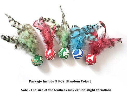 Cat Toy Balls, 5 PCS Colorful Feather Bouncy Balls for Cats No Noise Interactive Kitten Toys Cat Exercise Ball, Safe for Your Kitty (C) in Saudi Arabia