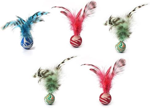 Cat Toy Balls, 5 PCS Colorful Feather Bouncy Balls for Cats No Noise Interactive Kitten Toys Cat Exercise Ball, Safe for Your Kitty (C) in Saudi Arabia