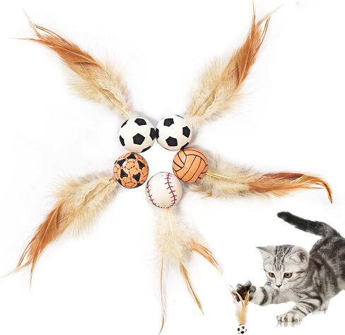 Cat Toy Balls, 5 PCS Colorful Feather Bouncy Balls for Cats No Noise Interactive Kitten Toys Cat Exercise Ball, Safe for Your Kitty (C) in Saudi Arabia