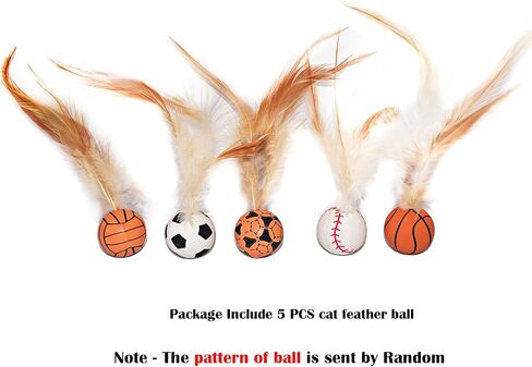 Cat Toy Balls, 5 PCS Colorful Feather Bouncy Balls for Cats No Noise Interactive Kitten Toys Cat Exercise Ball, Safe for Your Kitty (C) in Saudi Arabia