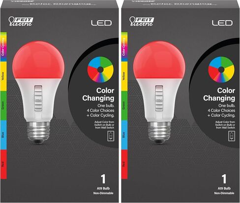 لمبة إضاءة LED متغيرة الألوان من Feit - A19 مع لمبة إضاءة متوسطة القاعدة E26 - ما يعادل 60 وات - عمر 15 عامًا in Saudi Arabia