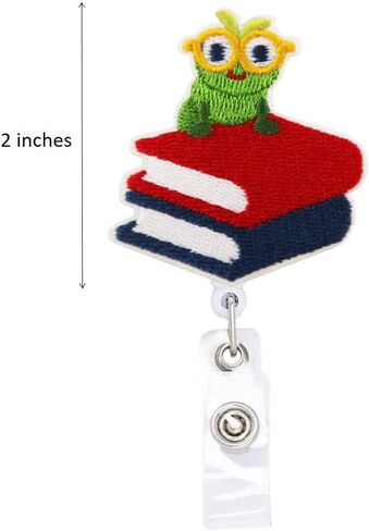 Bookworm Back to School Teacher Badge Reel, Retractable Nurse Teacher Doctor ID Badge Holder with 360° Swivel Alligator Clip, 24 inch Nylon Cord in Saudi Arabia
