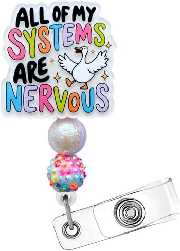 All of My Systems are Nervous Badge Reel Funny Silly Goose Cute ID Holder for Nurse Student Teacher Pharmacy Pediatric Physical Therapy Medical Assistant Accessories Retractable Clip Office Gift in Saudi Arabia