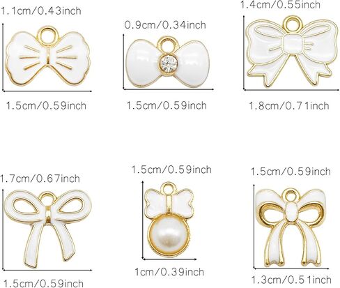 60 Pieces Pink Enamel Bow Charms Set, 6 Styles with Pearl and Crystal Accents, Gold-Tone Pendants for DIY Jewelry Making in Saudi Arabia