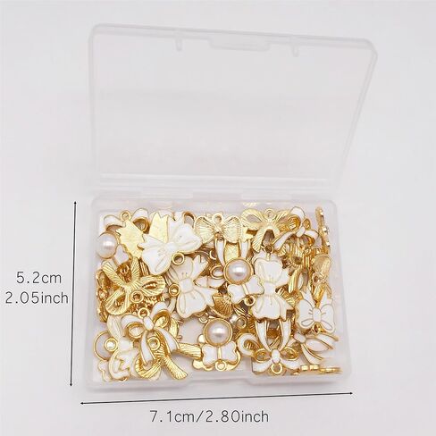 60 Pieces Pink Enamel Bow Charms Set, 6 Styles with Pearl and Crystal Accents, Gold-Tone Pendants for DIY Jewelry Making in Saudi Arabia