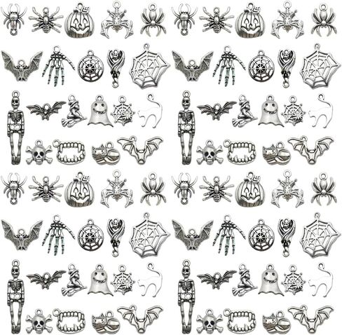 100pcs Alloy enamel Halloween series Ghost Mysterious Black Cat Ghost House Pumpkin Lantern Bat Witch Pendant Jewelry Making DIY Keychain Earrings Pendant Various Design Charms for Jewelry Making Bracelets Necklace (SN982) in Saudi Arabia