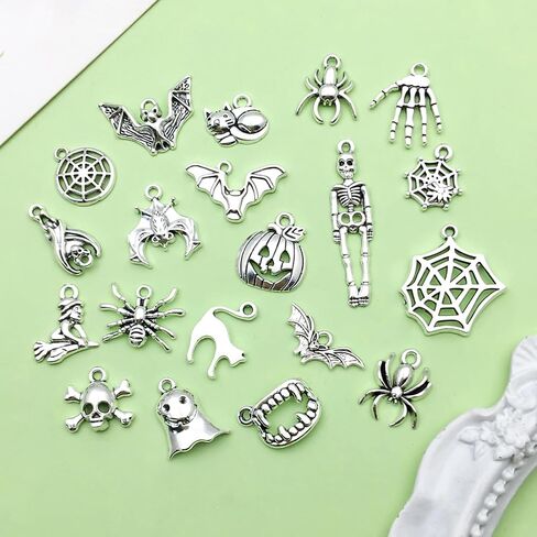 100pcs Alloy enamel Halloween series Ghost Mysterious Black Cat Ghost House Pumpkin Lantern Bat Witch Pendant Jewelry Making DIY Keychain Earrings Pendant Various Design Charms for Jewelry Making Bracelets Necklace (SN982) in Saudi Arabia
