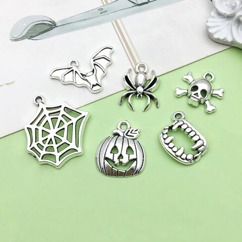100pcs Alloy enamel Halloween series Ghost Mysterious Black Cat Ghost House Pumpkin Lantern Bat Witch Pendant Jewelry Making DIY Keychain Earrings Pendant Various Design Charms for Jewelry Making Bracelets Necklace (SN982) in Saudi Arabia