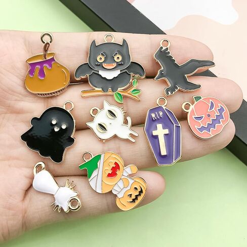 100pcs Alloy enamel Halloween series Ghost Mysterious Black Cat Ghost House Pumpkin Lantern Bat Witch Pendant Jewelry Making DIY Keychain Earrings Pendant Various Design Charms for Jewelry Making Bracelets Necklace (SN982) in Saudi Arabia