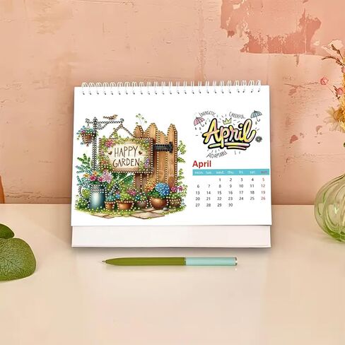 DIY Diamond Art Painting 2026 Desk Calendar Ornament ، مخطط شهري من يناير 2026 إلى ديسمبر ، تقويم مكتب المكتب المنزلي لمدة 12 شهر in Kuwait