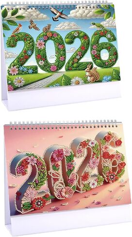 DIY Diamond Art Painting 2026 Desk Calendar Ornament ، مخطط شهري من يناير 2026 إلى ديسمبر ، تقويم مكتب المكتب المنزلي لمدة 12 شهر in Kuwait