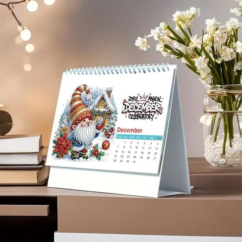 DIY Diamond Art Painting 2026 Desk Calendar Ornament ، مخطط شهري من يناير 2026 إلى ديسمبر ، تقويم مكتب المكتب المنزلي لمدة 12 شهر in Kuwait