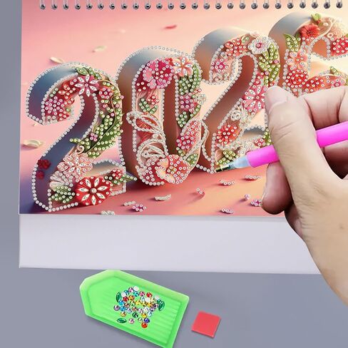 DIY Diamond Art Painting 2026 Desk Calendar Ornament ، مخطط شهري من يناير 2026 إلى ديسمبر ، تقويم مكتب المكتب المنزلي لمدة 12 شهر in Kuwait
