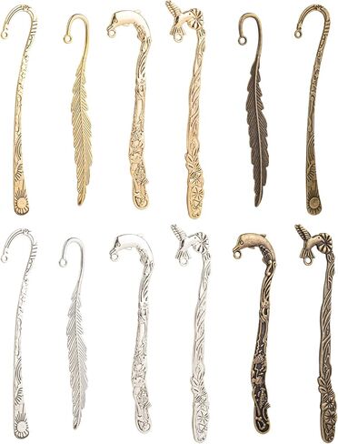 Framendino, 12 Pack Metal Hook Bookmarks Vintage Stripe Findings Hairpin in Saudi Arabia