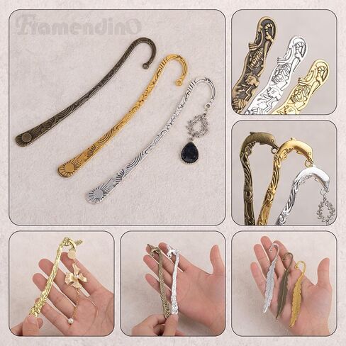 Framendino, 12 Pack Metal Hook Bookmarks Vintage Stripe Findings Hairpin in Saudi Arabia