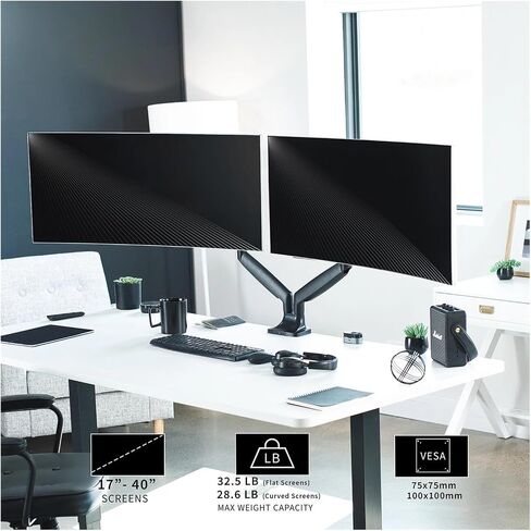 Dual Extra Wide 40" Monitor Desk Stand with Pneumatic Spring Arms - in Saudi Arabia