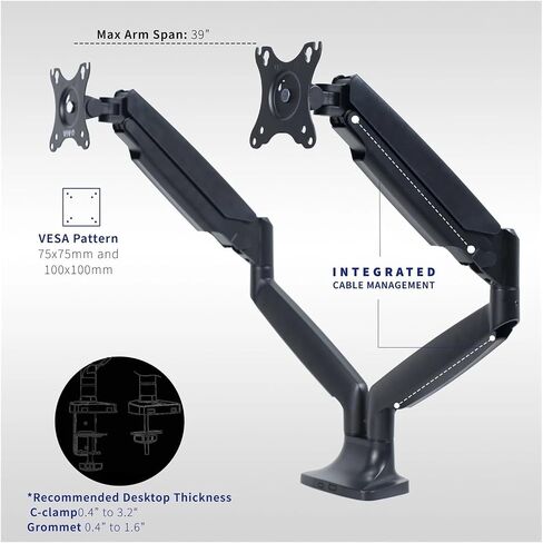 Dual Extra Wide 40" Monitor Desk Stand with Pneumatic Spring Arms - in Saudi Arabia