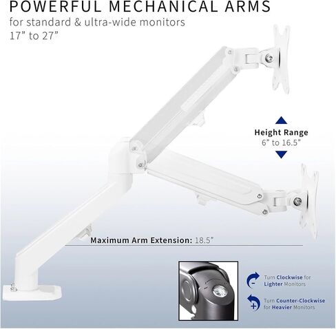 White Dual 17" to 27" Computer Monitor Balanced Desk Stand - in Saudi Arabia