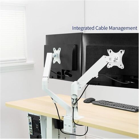 White Dual 17" to 27" Computer Monitor Balanced Desk Stand - in Saudi Arabia