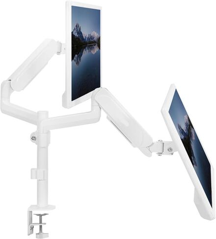 White Dual Monitor Pneumatic Sit-Stand Desk Stand for 2 Screens up to 32 Inches in Saudi Arabia
