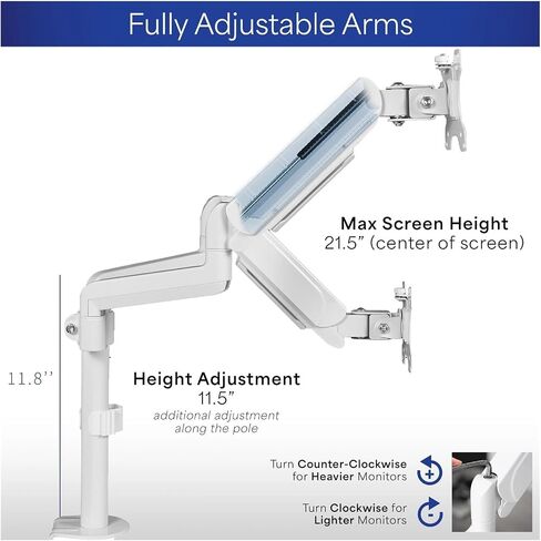 White Dual Monitor Pneumatic Sit-Stand Desk Stand for 2 Screens up to 32 Inches in Saudi Arabia