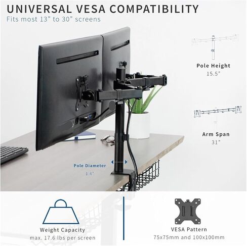 Dual Computer Monitor 13" to 30" Desk Mount, Heavy Duty Adjustable - in Saudi Arabia