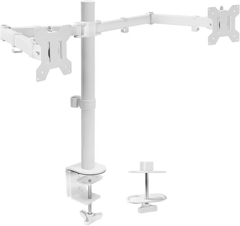 White Dual Monitor Adjustable Desk Mount for 38-inch Ultra-Wide Screens - in Saudi Arabia