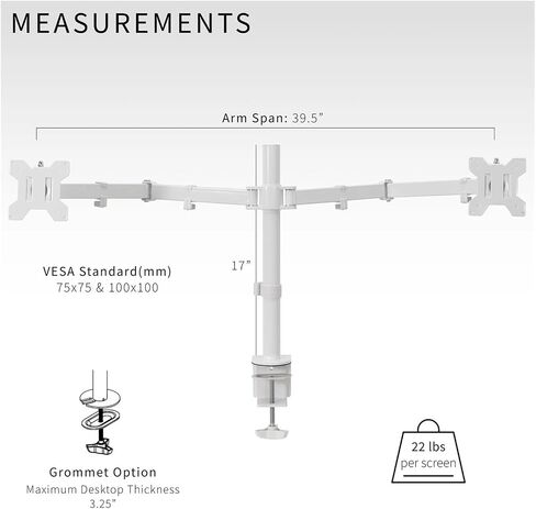 White Dual Monitor Adjustable Desk Mount for 38-inch Ultra-Wide Screens - in Saudi Arabia