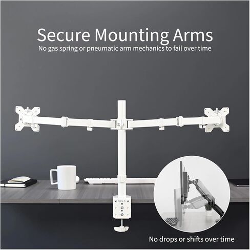 White Dual Monitor Adjustable Desk Mount for 38-inch Ultra-Wide Screens - in Saudi Arabia