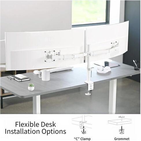 White Dual Monitor Adjustable Desk Mount for 38-inch Ultra-Wide Screens - in Saudi Arabia