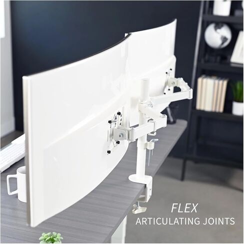 White Dual Monitor Adjustable Desk Mount for 38-inch Ultra-Wide Screens - in Saudi Arabia