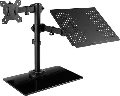 Black Laptop and Monitor Desk Stand with Base for 32" Screens - in Saudi Arabia