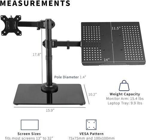 Black Laptop and Monitor Desk Stand with Base for 32" Screens - in Saudi Arabia