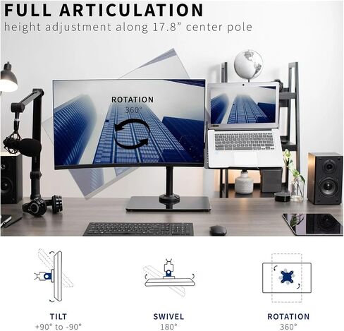 Black Laptop and Monitor Desk Stand with Base for 32" Screens - in Saudi Arabia