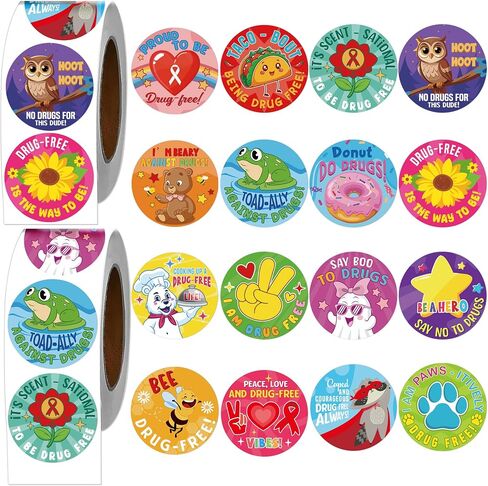 ملصقات أسبوع الشريط الأحمر للأطفال - 1000pcs Luvsweets ملصقات خالية من المخدرات ، على سبيل المثال لا لمخدرات شارات المخدرات ، شارات التوعية المضادة للأدوية لمجموعات حملات أحداث المدرسة Red Ribbon Week ، in Kuwait
