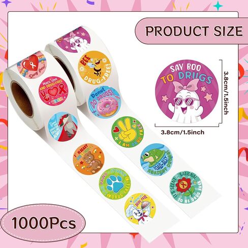 ملصقات أسبوع الشريط الأحمر للأطفال - 1000pcs Luvsweets ملصقات خالية من المخدرات ، على سبيل المثال لا لمخدرات شارات المخدرات ، شارات التوعية المضادة للأدوية لمجموعات حملات أحداث المدرسة Red Ribbon Week ، in Kuwait