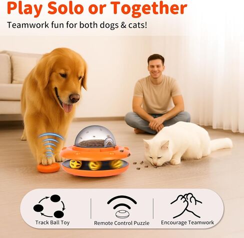 Interactive Dog & Cat Toys - Automatic Treat Puzzle with Remote Control for Cats & Dogs Food Dispensing, Pets Enrichment IQ Training Gift, Rechargeable Electronic Ball Track Toy Slow Feeder in Kuwait